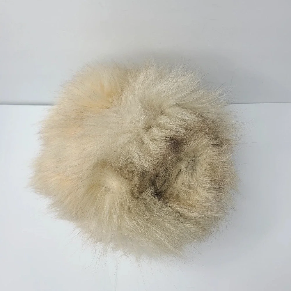 Vintage Cream Fur Cossack Russian Style Hat Winter Pillbox Fluffy Blonde Beige